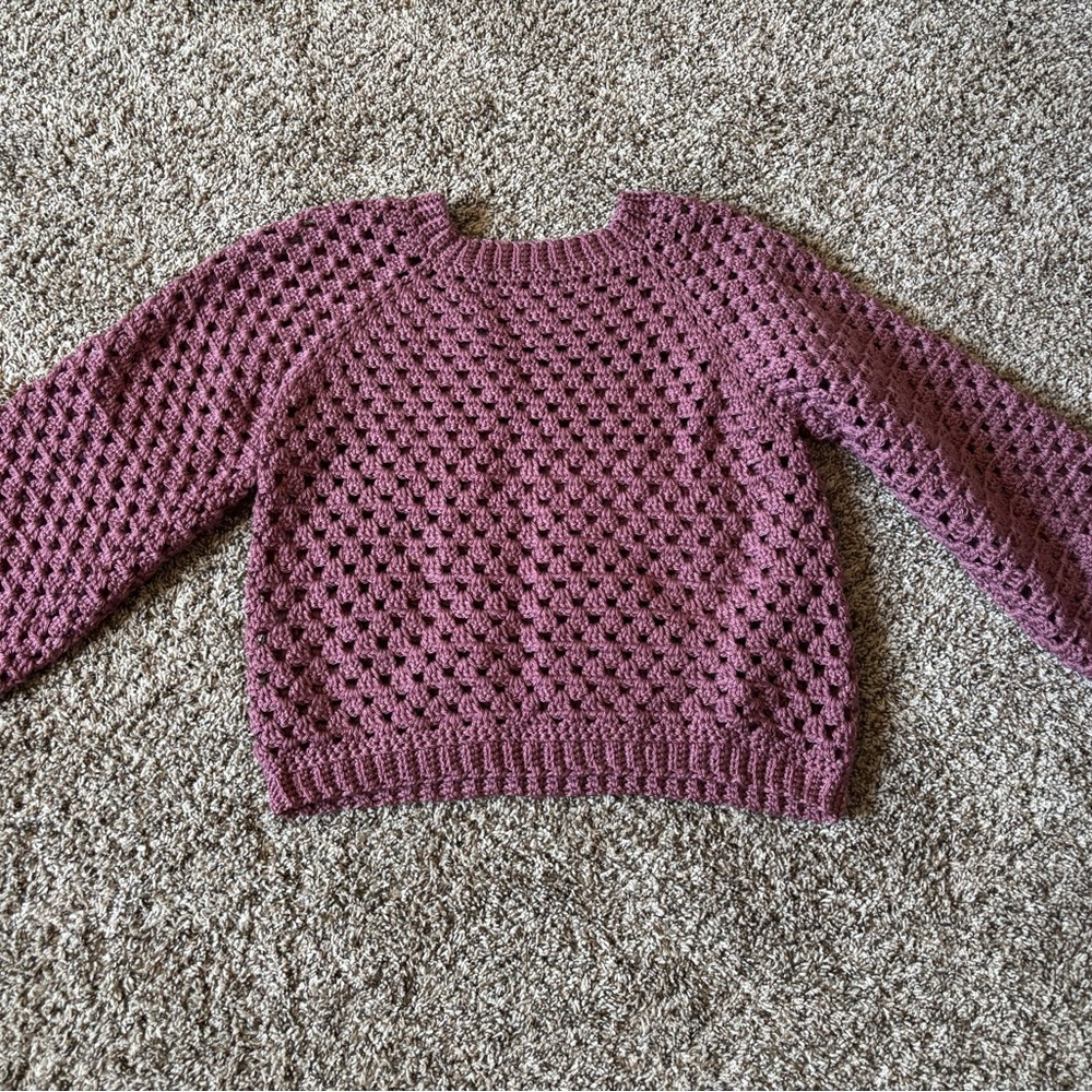Hand Crocheted Crew Neck Sweater with Textured Look